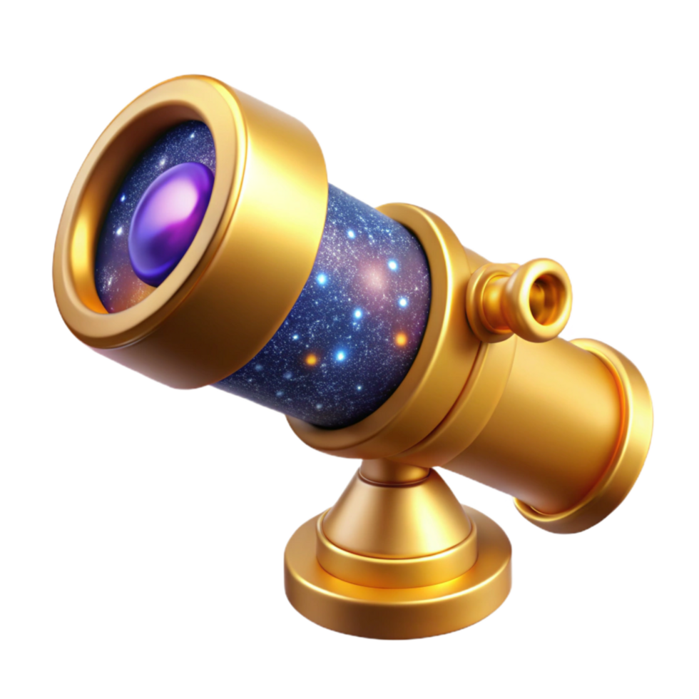 serene classic Golden Telescope Aimed at Stars Isolated Element high quality png