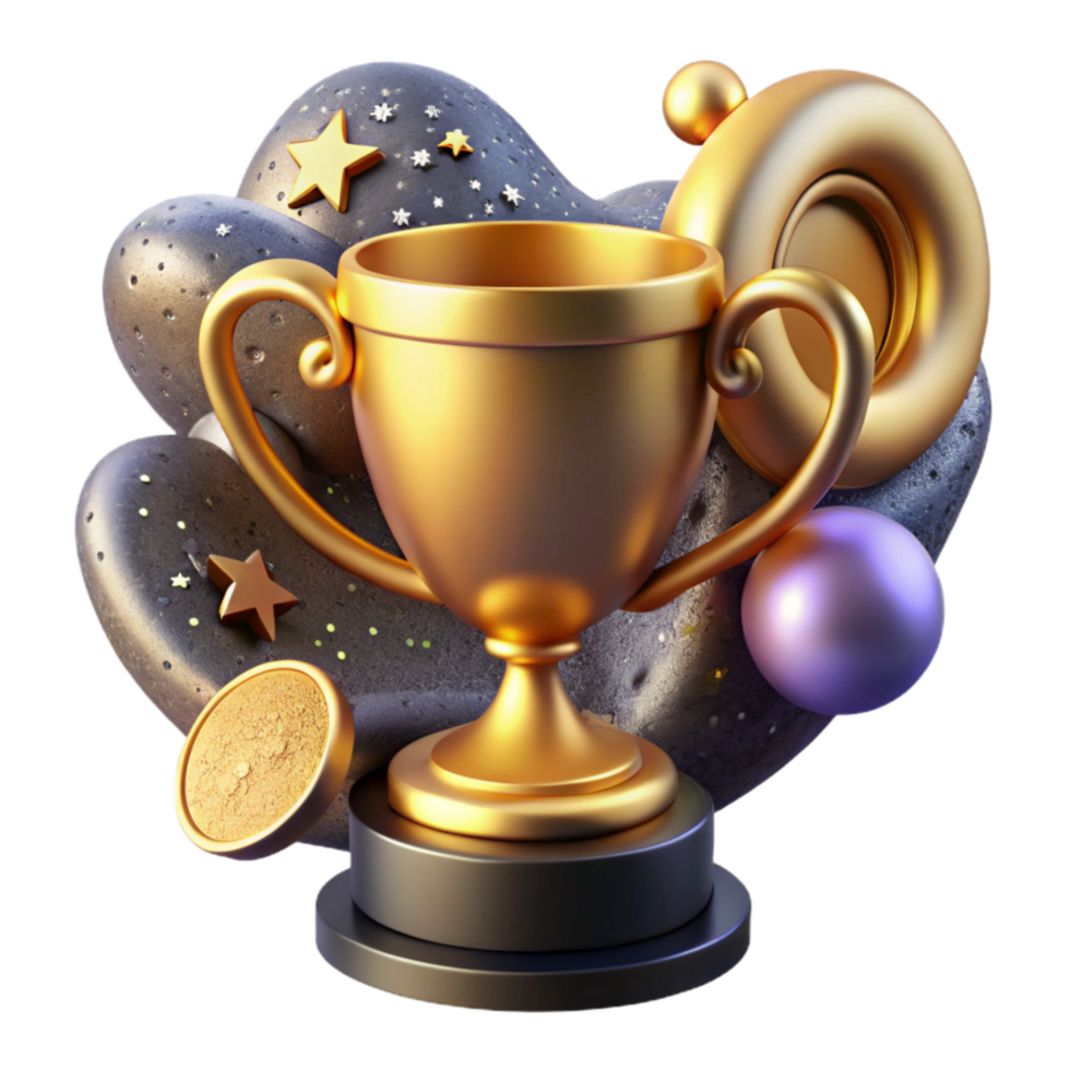 stunning minimalist Golden Trophy Award Front View Isolated Element premium png
