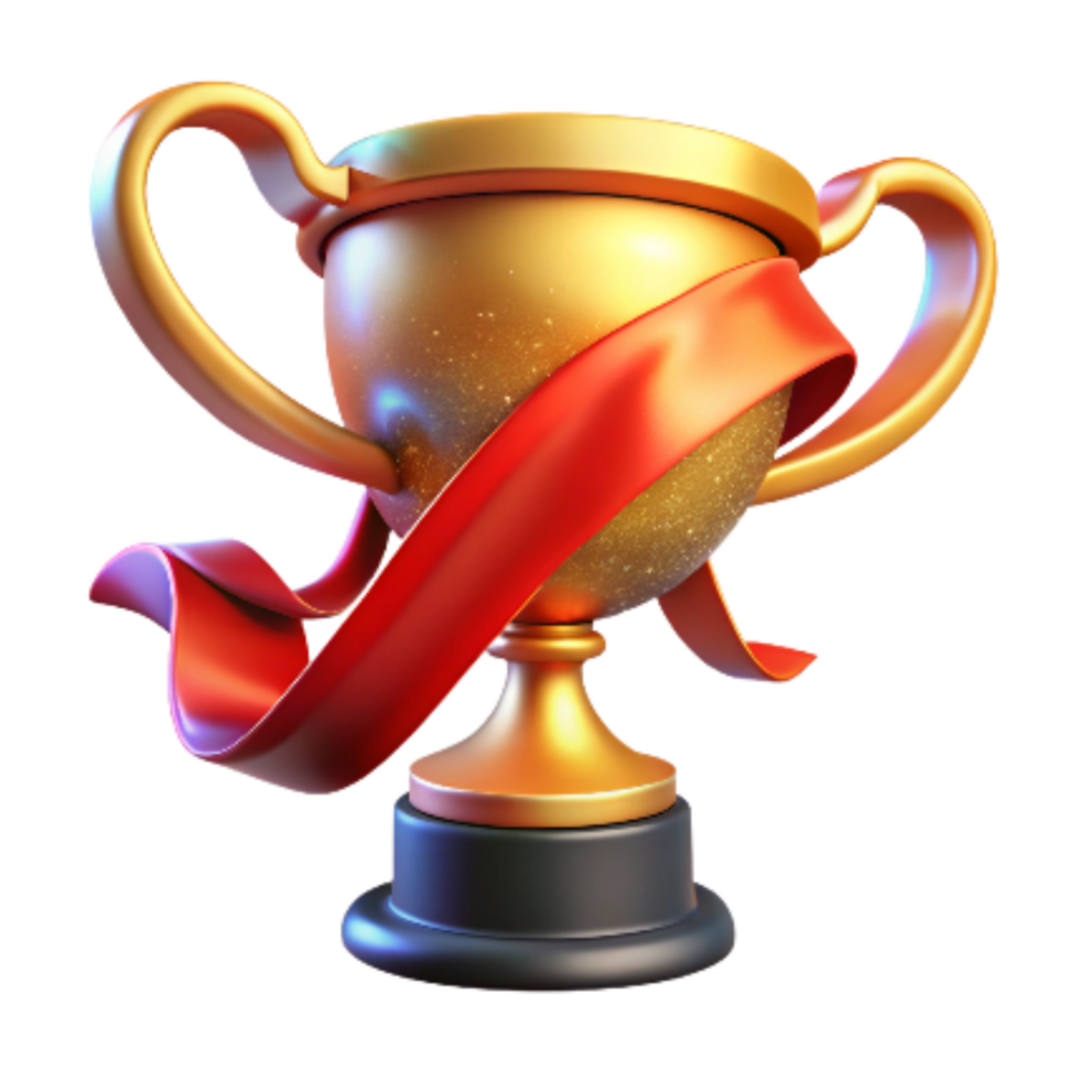 dramatic vintage Golden Trophy with Red Ribbon Cutout Element high resolution png