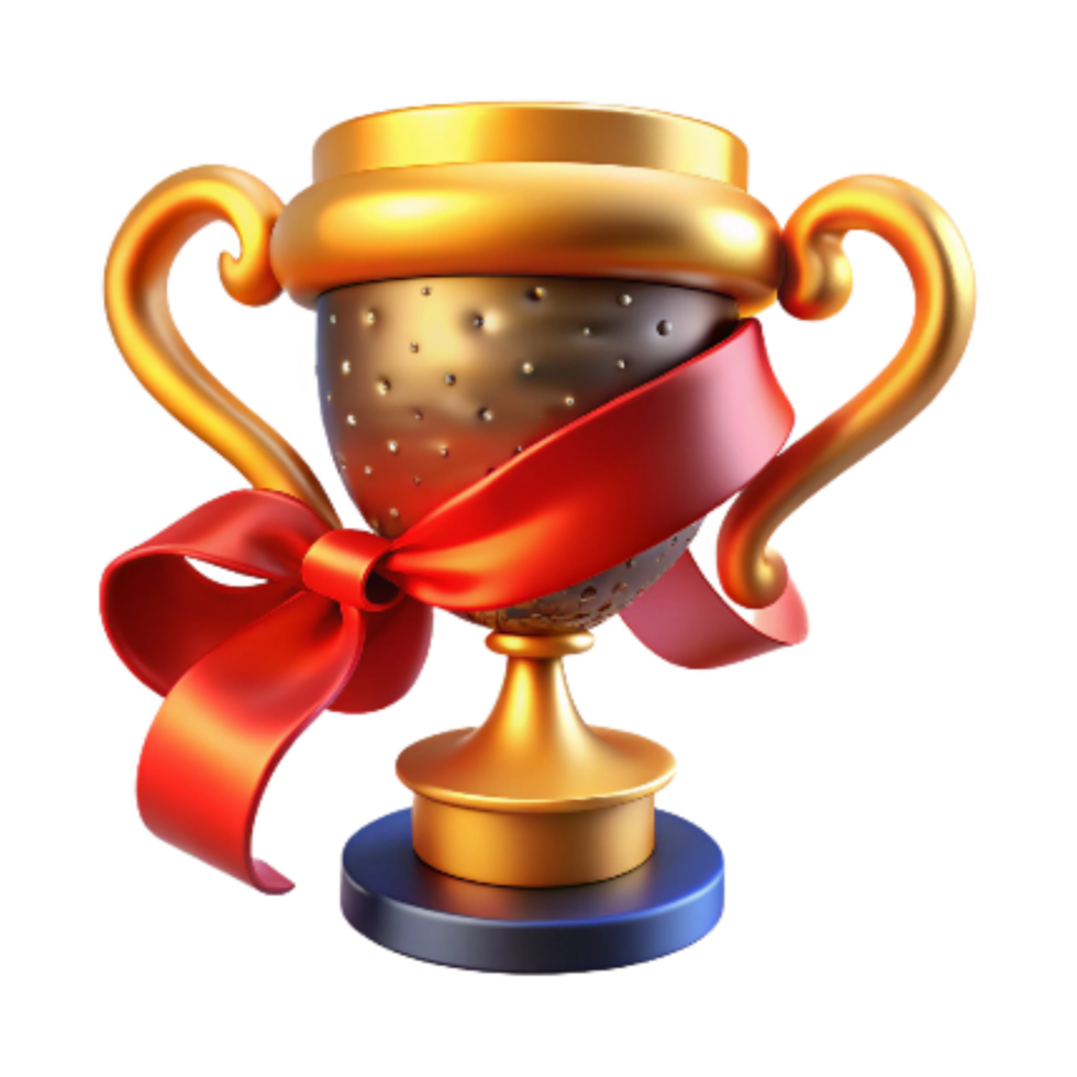 impressive modern Golden Trophy with Red Ribbon Cutout Element original png