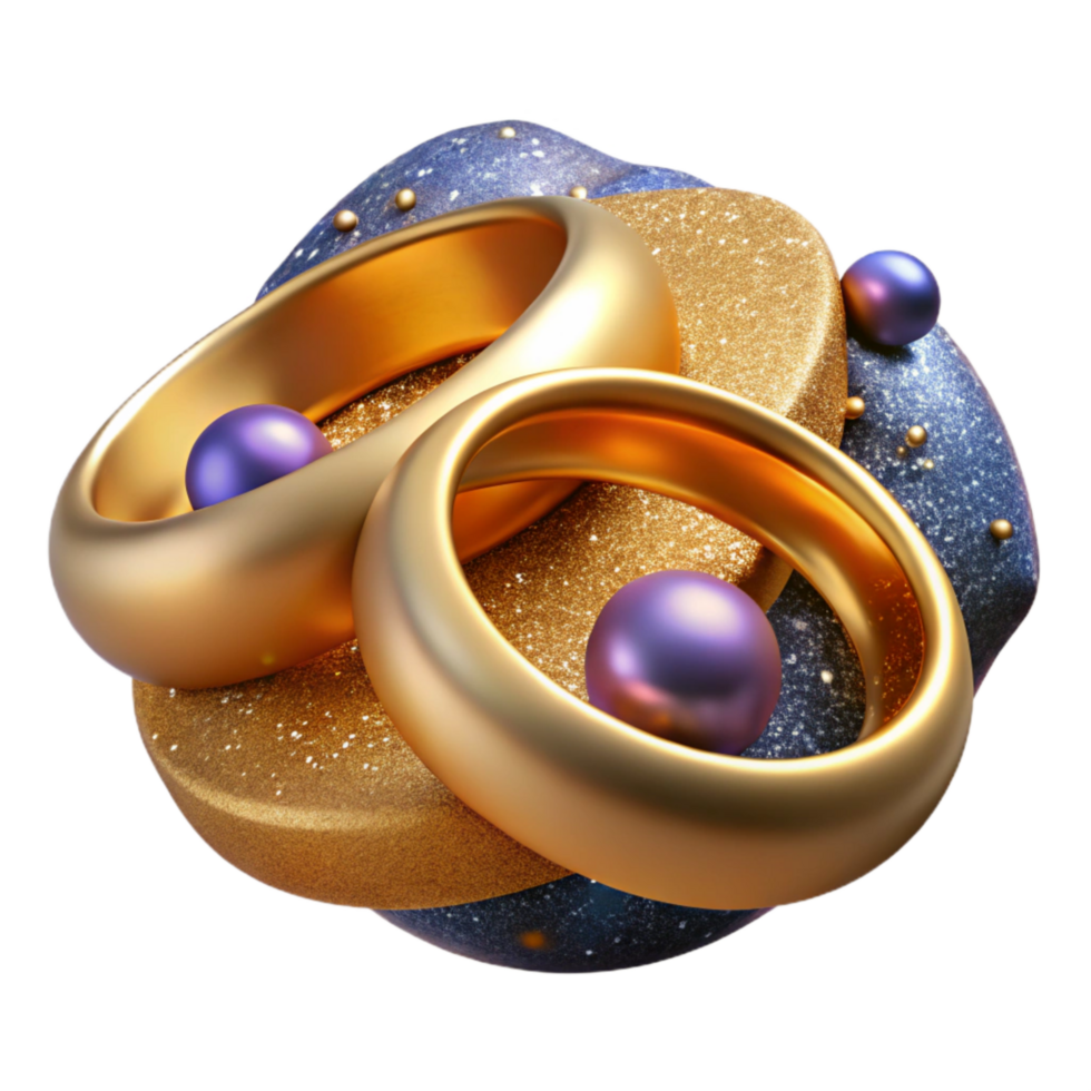 serene minimalist Golden Wedding Rings Top Angle Isolated professional png