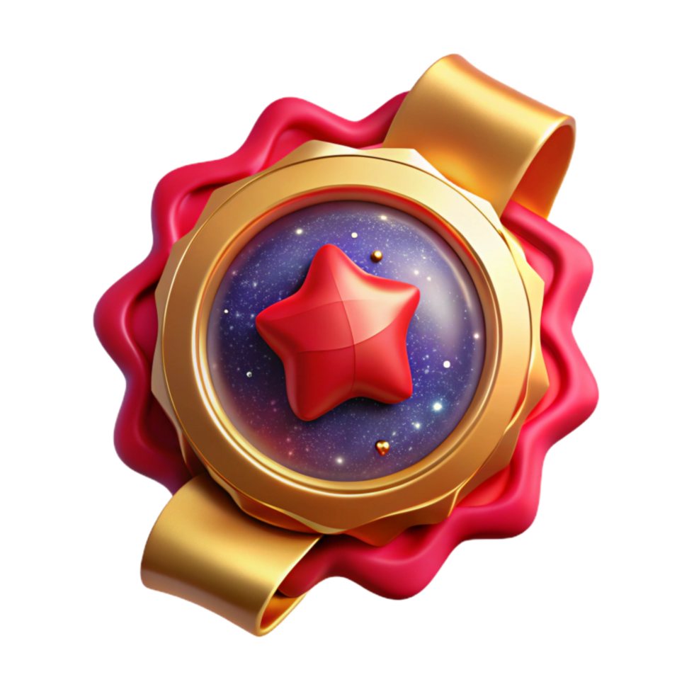 extraordinary artistic Gold Medal with Red Ribbon Cutout genuine png