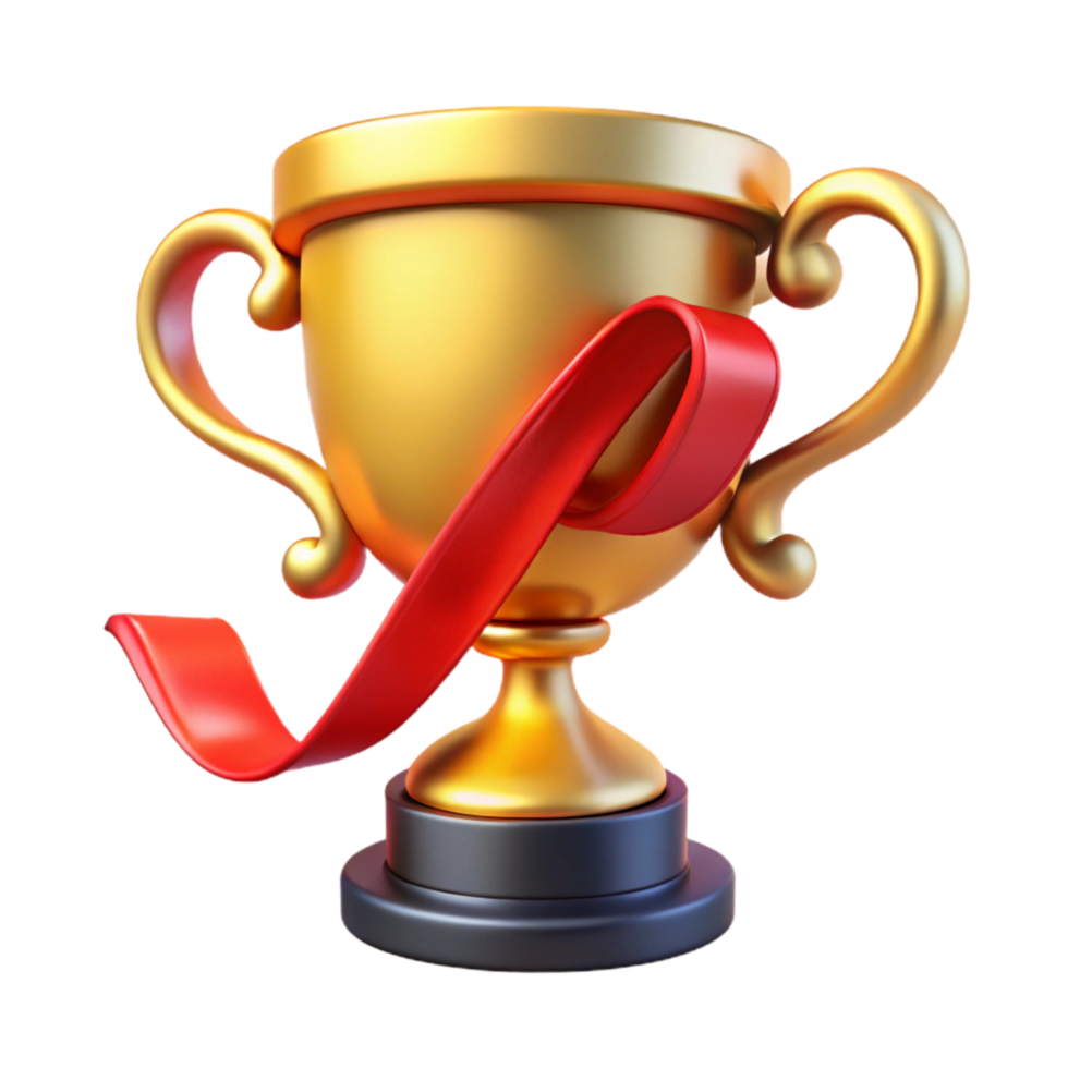 stunning artistic Gold Trophy with Red Ribbon Front View Transparent high resolution png