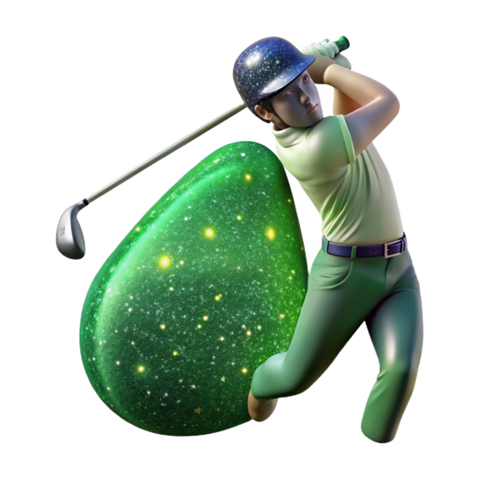 extraordinary minimalist Golfer Swinging Club Side View Cutout with Green Background detailed png