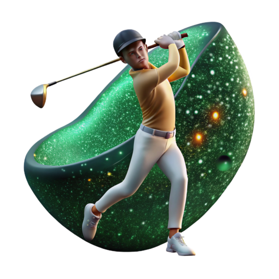 stunning traditional Golfer Swinging Club Side View Cutout with Green Background professional png