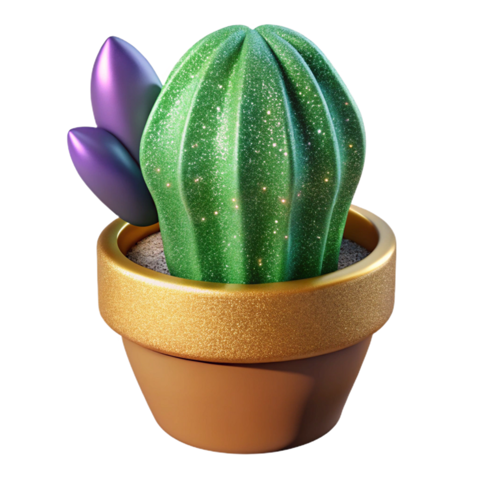 wonderful rustic Green Cactus Potted Side View Transparent Background detailed png