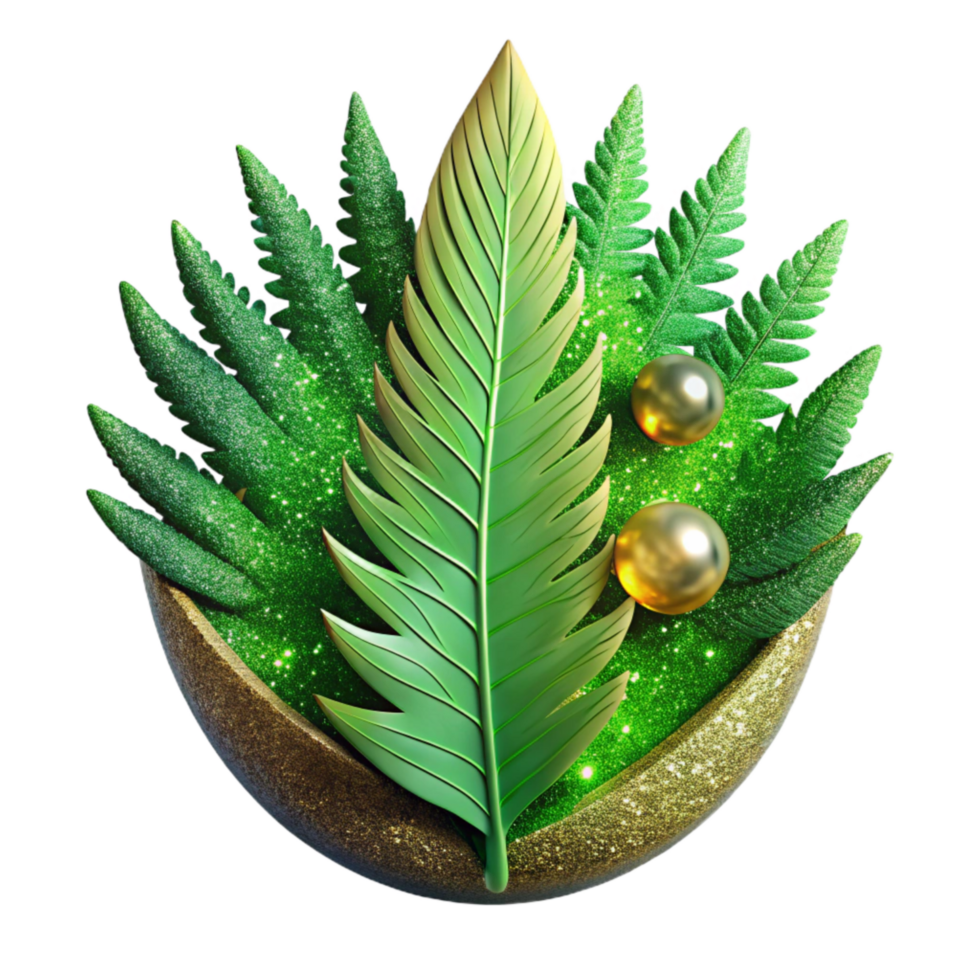 dramatic artistic Green Fern Leaf Close Up Cutout Transparent Background exclusive png