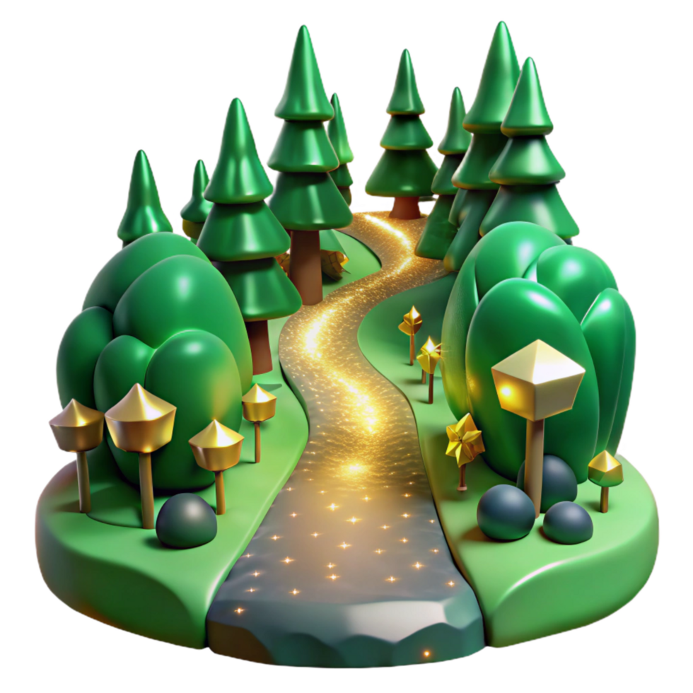 impressive modern Green Forest Path with Sunbeams Cutout Isolated Element high resolution png