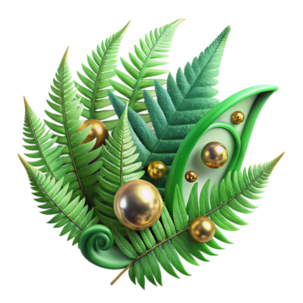 vibrant modern Green Fern Leaves Unfurling Transparent Background high quality png