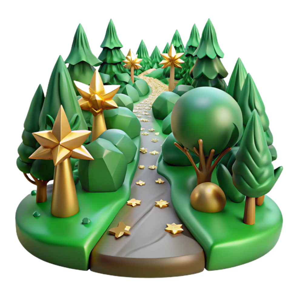 serene contemporary Green Forest Path with Sunbeams Cutout Isolated Element premium png