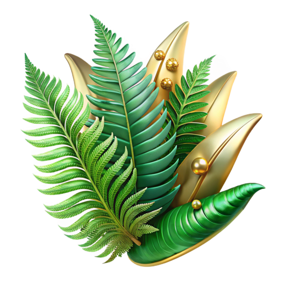 serene modern Green Fern Leaves Unfurling Transparent Background authentic png