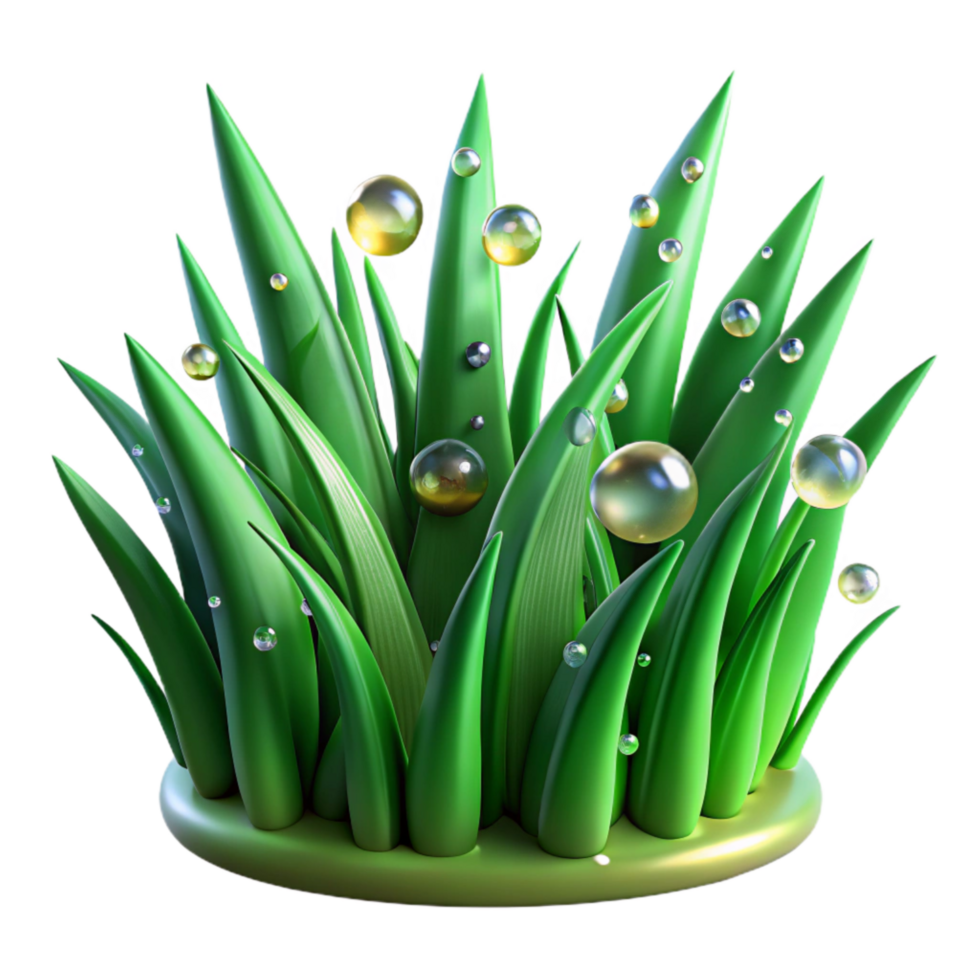elegant minimalist Green Grass Blades Dew Drops Transparent Background png