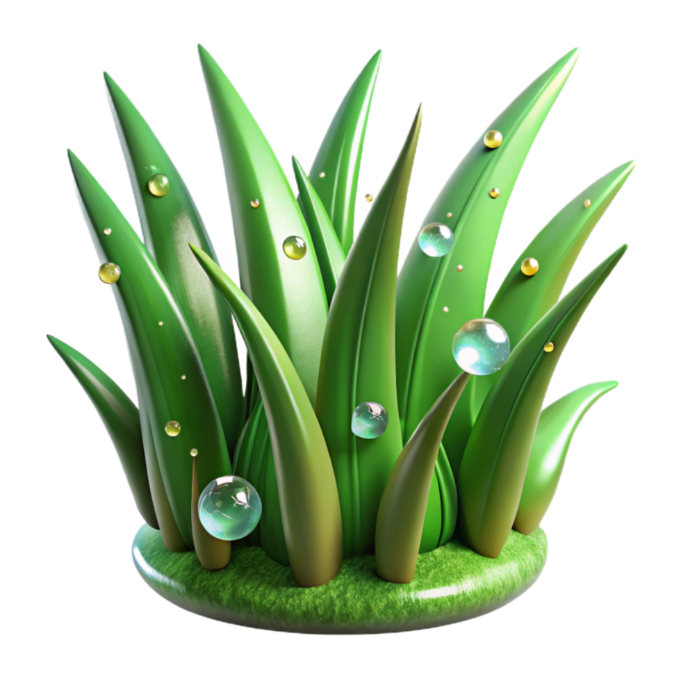 elegant minimalist Green Grass Blades with Dew Drops Transparent Background exclusive png