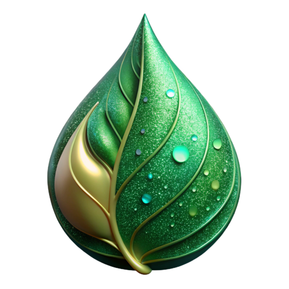 impressive vintage Green Leaf with Dewdrop Cutout authentic png