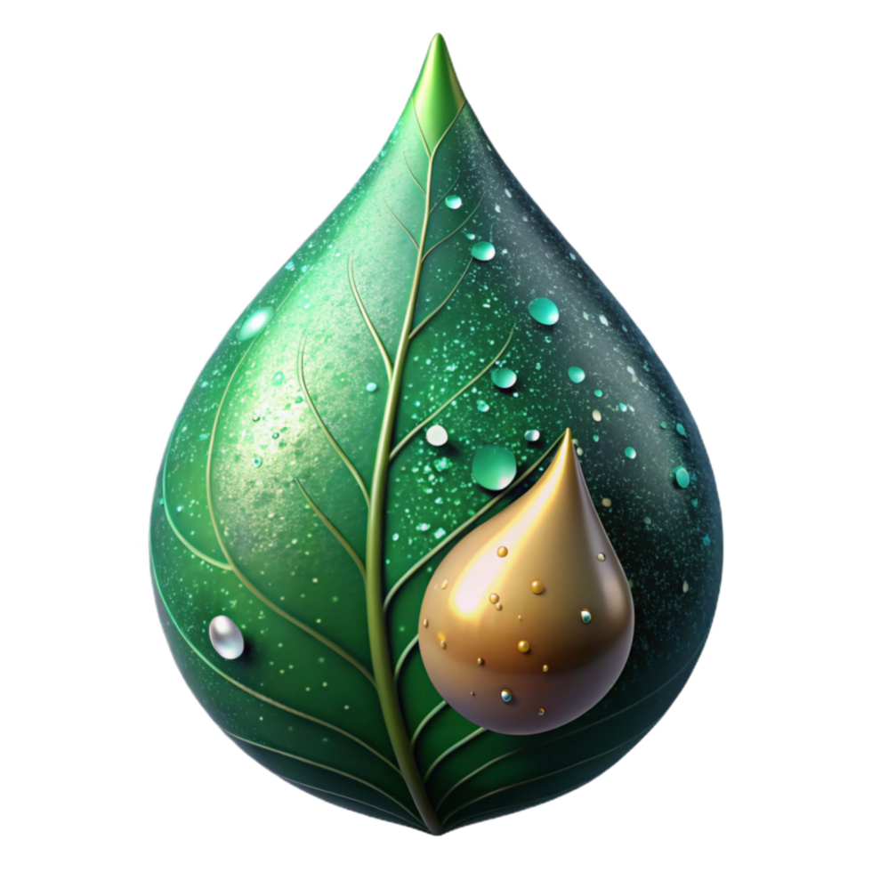 impressive contemporary Green Leaf with Dewdrop Cutout detailed png