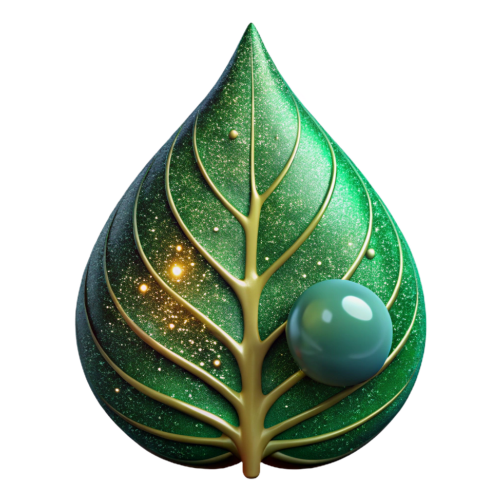 serene modern Green Leaf with Dewdrop Cutout high quality png