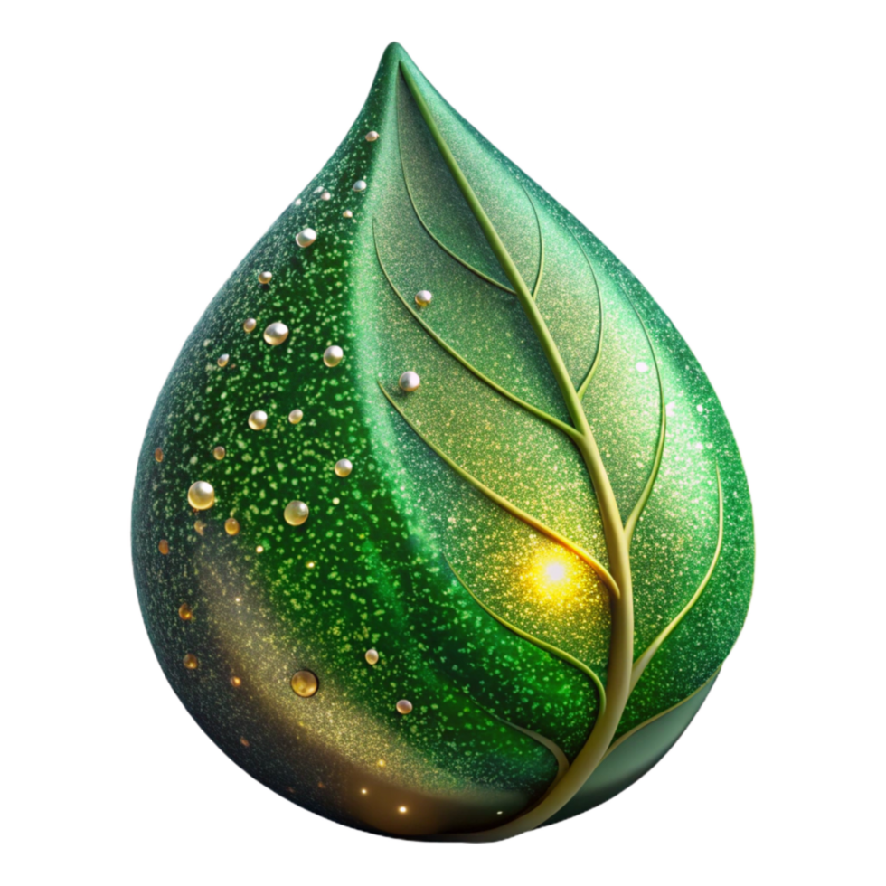 dramatic vintage Green Leaf with Dewdrops Close Up Transparent Background original png