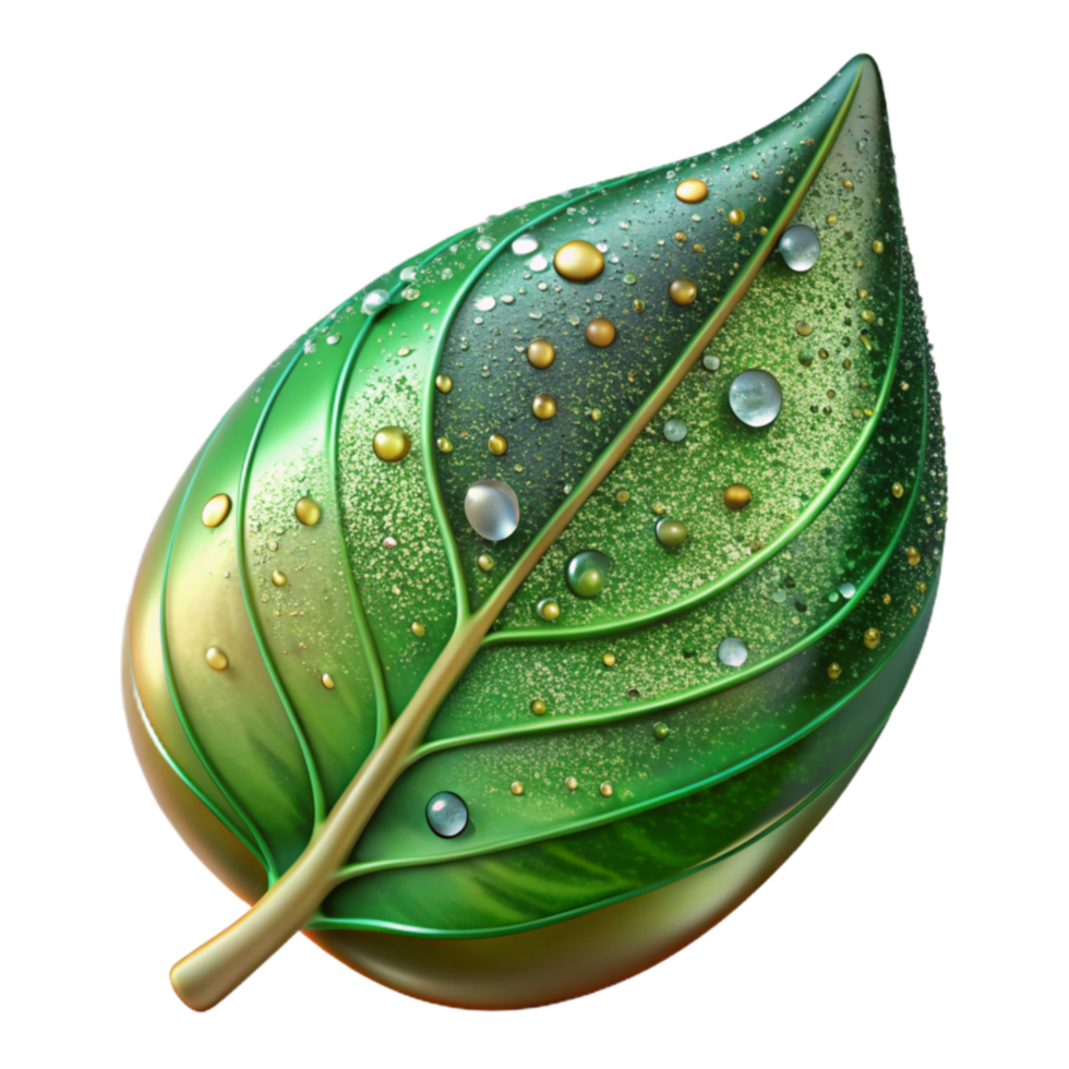 wonderful modern Green Leaf with Dewdrops Close Up Transparent Background genuine png