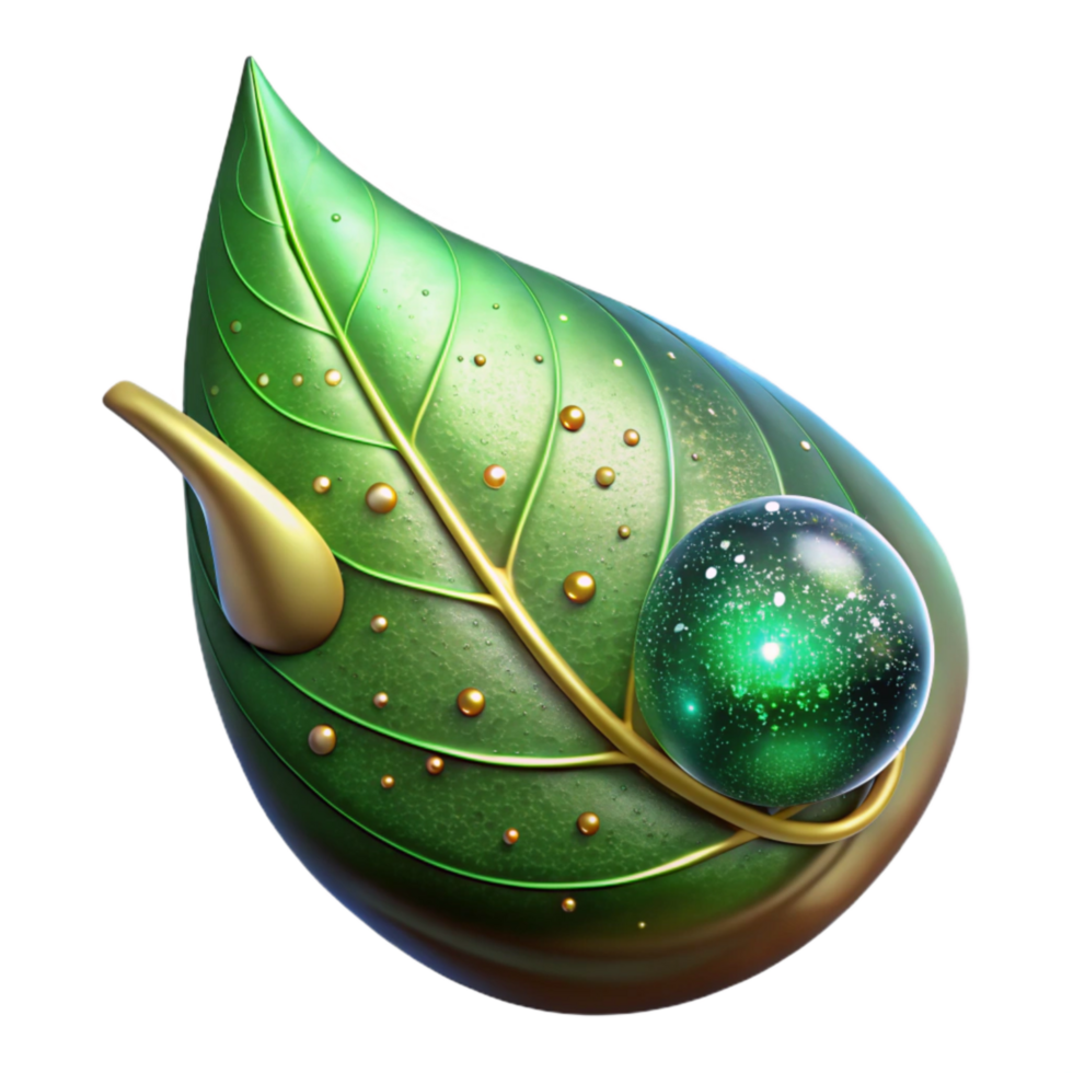 serene modern Green Leaf with Dewdrop Cutout png
