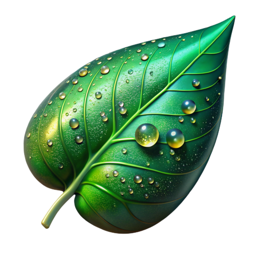 serene traditional Green Leaf with Dewdrops Close Up Transparent Background professional png