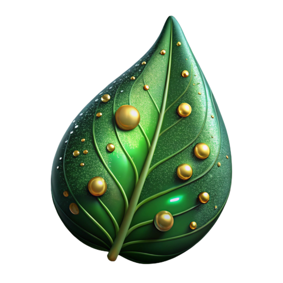 beautiful classic Green Leaf with Raindrops Close Up Isolated Element high quality png
