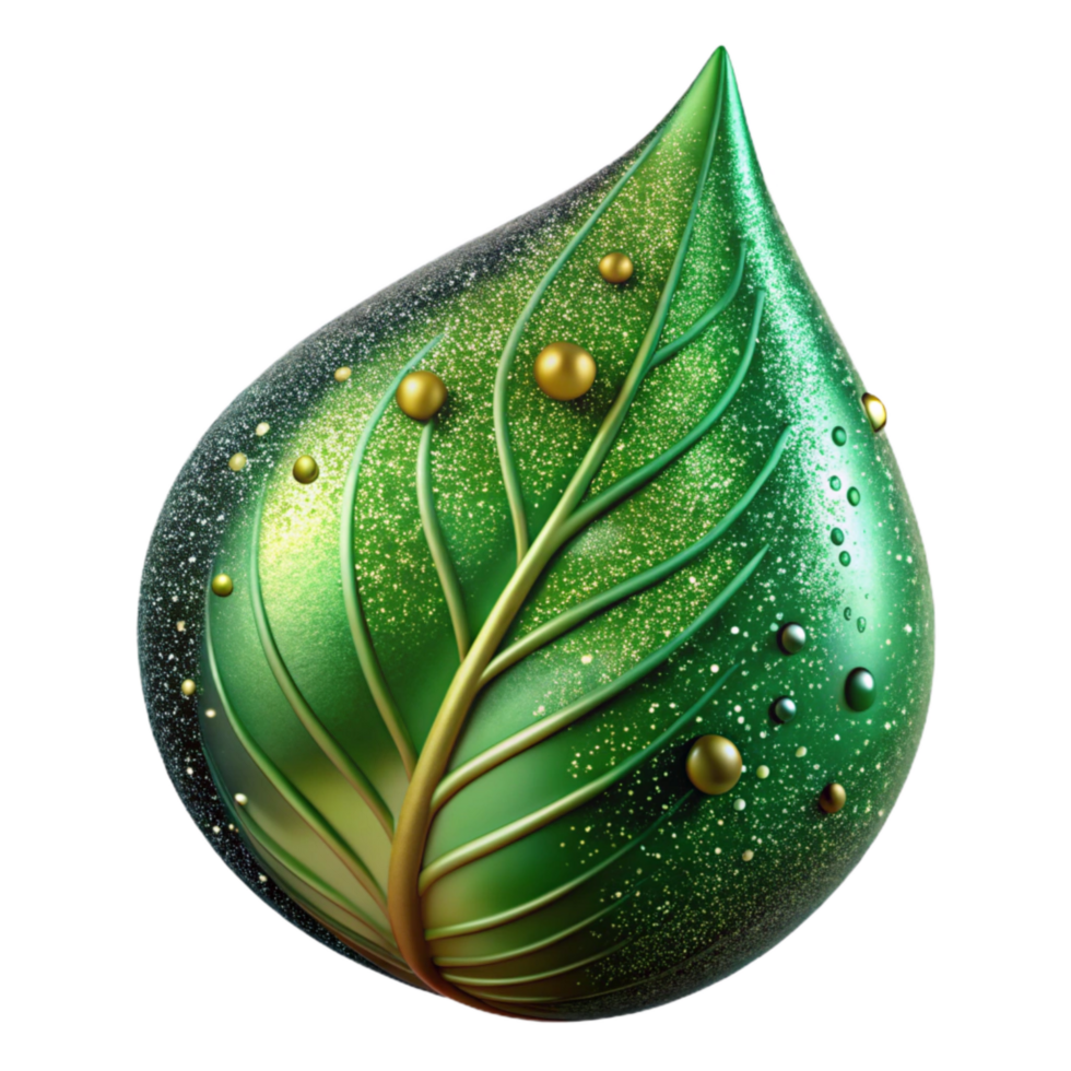 stunning abstract Green Leaf with Dewdrops Close Up Transparent Background detailed png