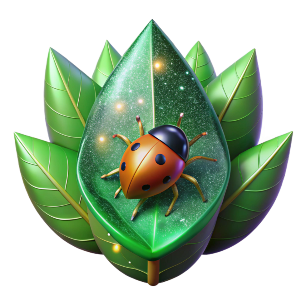 extraordinary contemporary Green Leaf with Insect Ladybug Isolated Element png