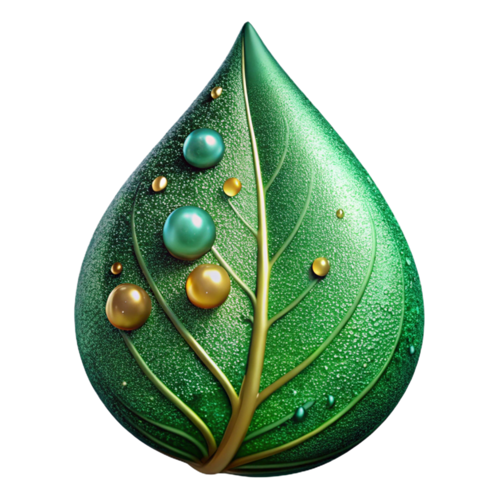 dramatic rustic Green Leaf with Raindrops Close Up Isolated Element premium png