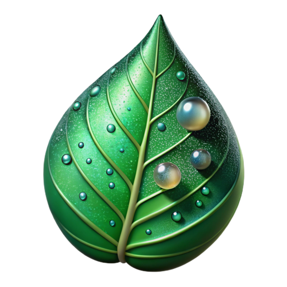 vibrant traditional Green Leaf with Water Droplets Close Up Isolated authentic png