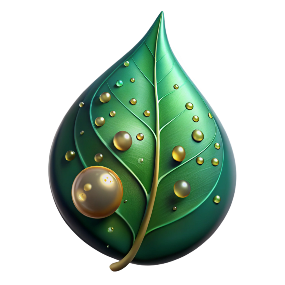 impressive traditional Green Leaf with Water Droplets Close Up Isolated high resolution png
