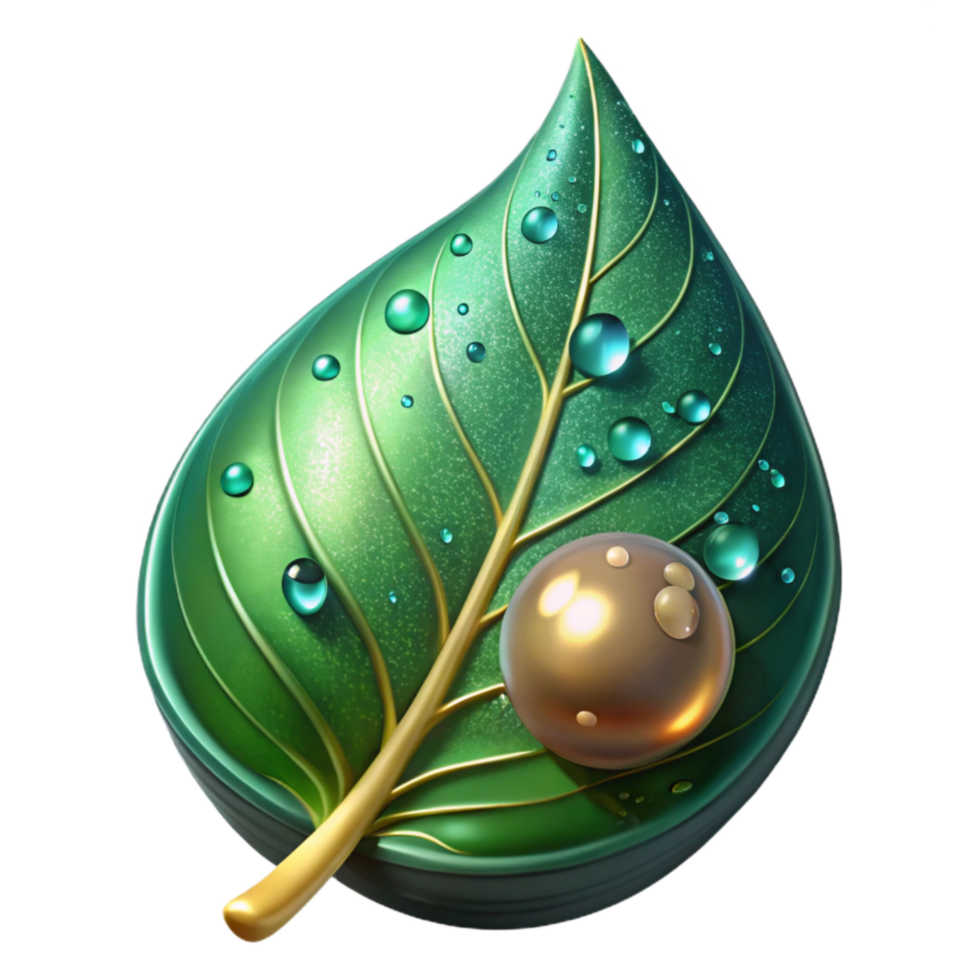 impressive minimalist Green Leaf with Water Droplets Close Up Isolated exclusive png