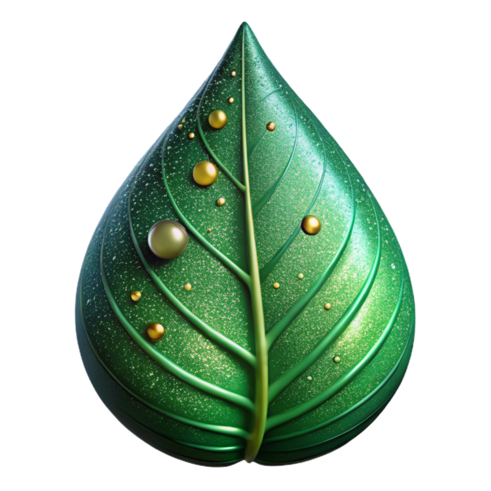 dramatic minimalist Green Leaf with Water Droplets Close Up Isolated high quality png