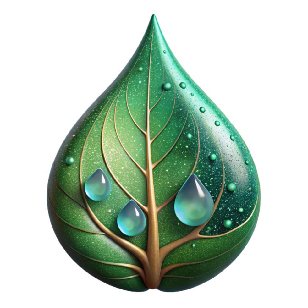 stunning minimalist Green Leaf with Water Droplets Close Up Isolated genuine png