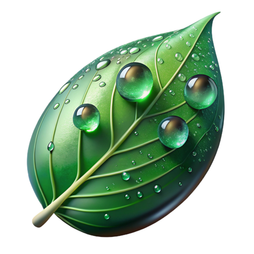 dramatic rustic Green Leaf with Water Droplets Close Up Isolated high resolution png