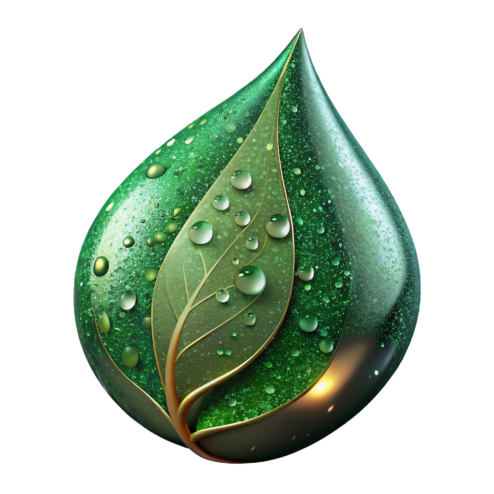 impressive abstract Green Leaf with Water Droplets Close Up Isolated original png