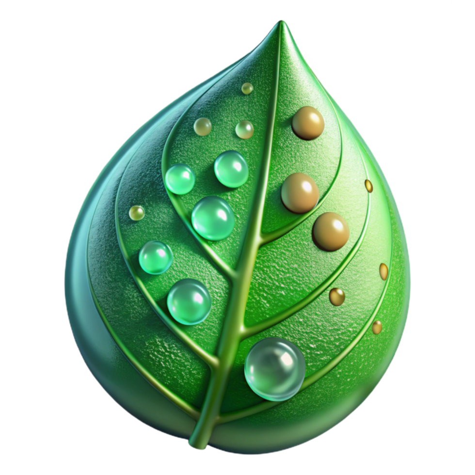 stunning minimalist Green Leaf with Water Droplets Close Up Isolated high resolution png