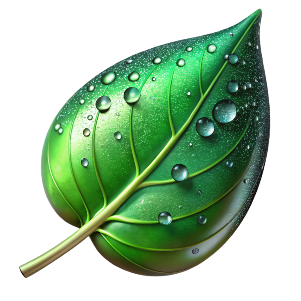extraordinary modern Green Leaf with Water Droplets Close Up Isolated detailed png