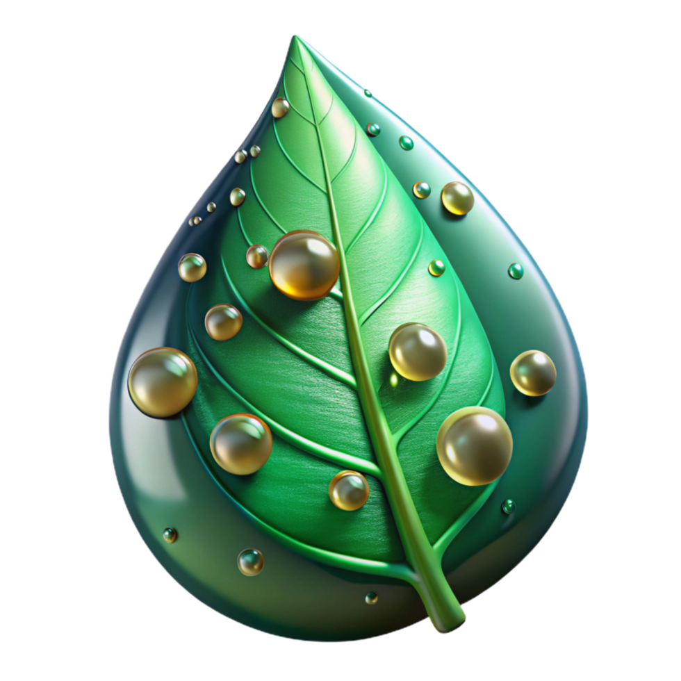 magnificent creative Green Leaf with Water Droplets Close Up Isolated png