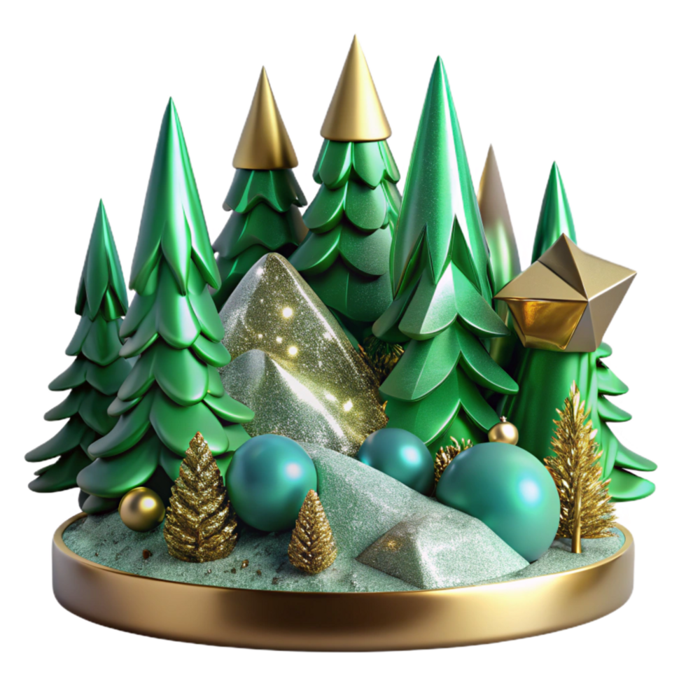 elegant artistic Green Pine Tree Forest Scene Isolated Element authentic png
