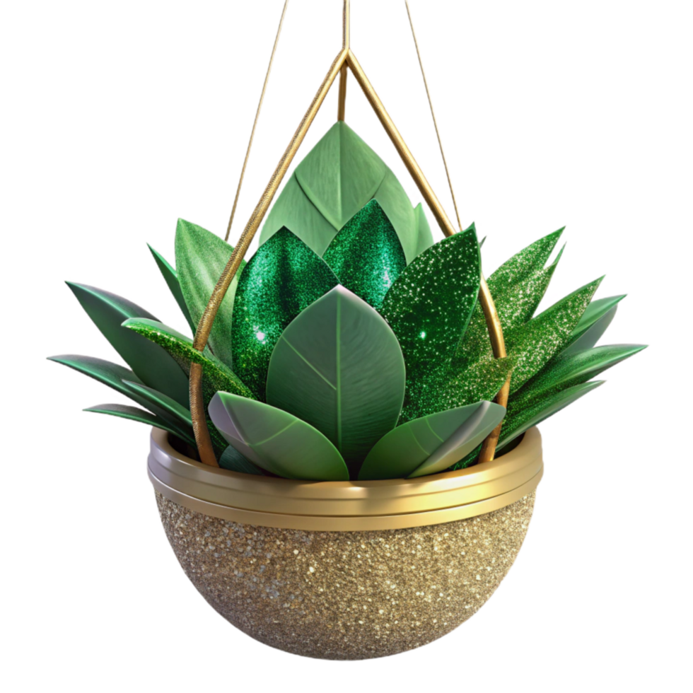 dramatic abstract Green Plant in Hanging Basket Transparent Background genuine png