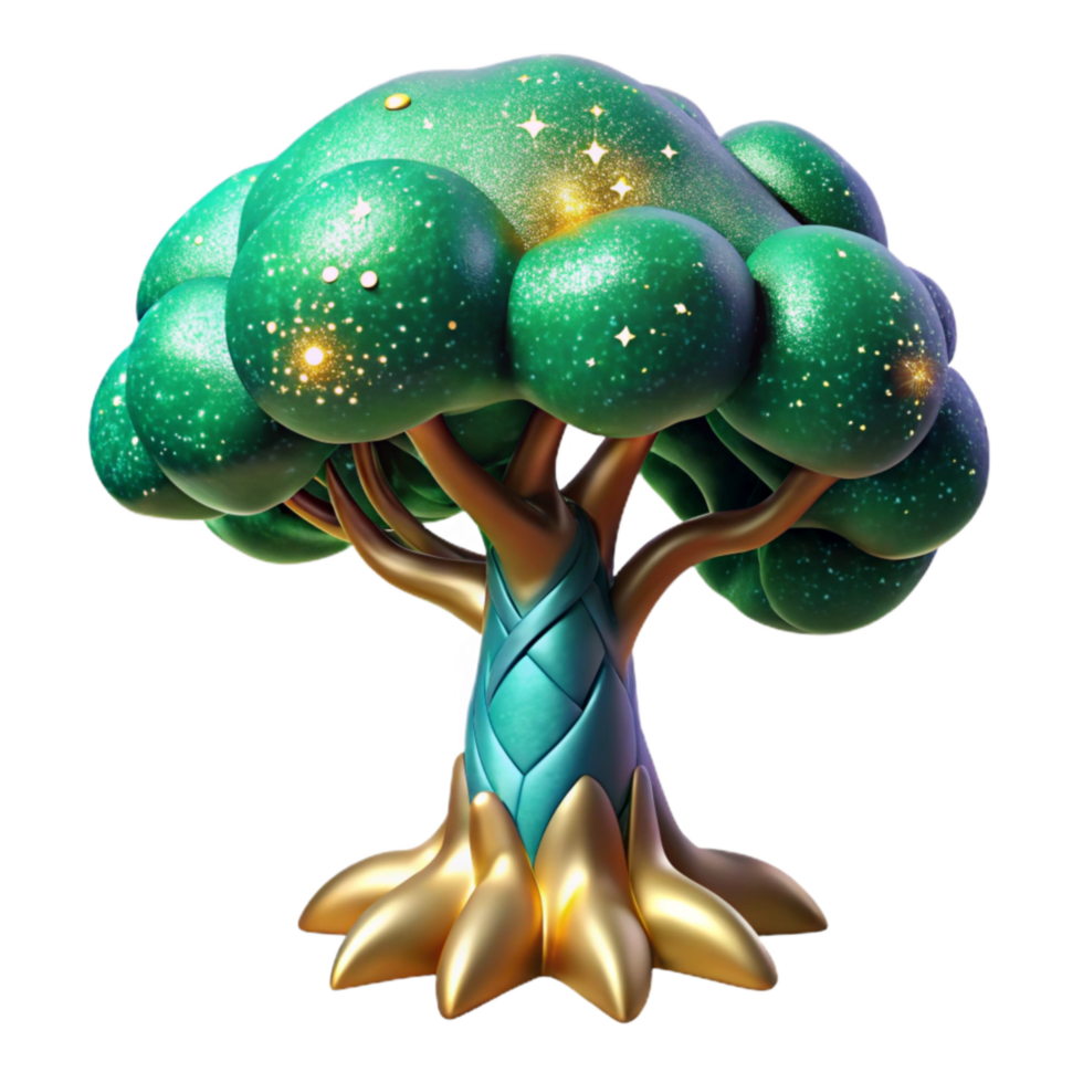 extraordinary minimalist Green Tree with Roots Visible Isolated png