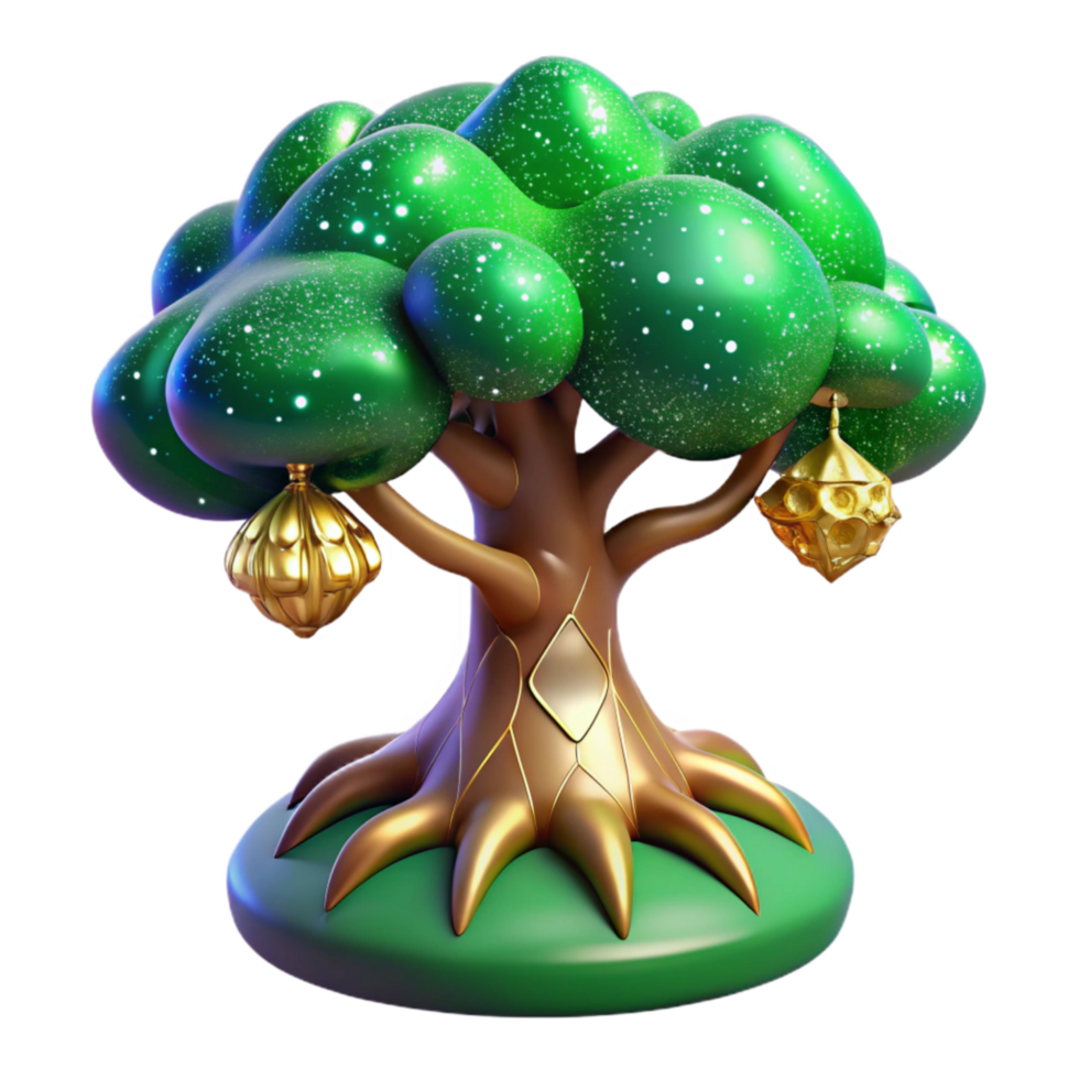 elegant traditional Green Tree with Roots Visible Isolated high resolution png