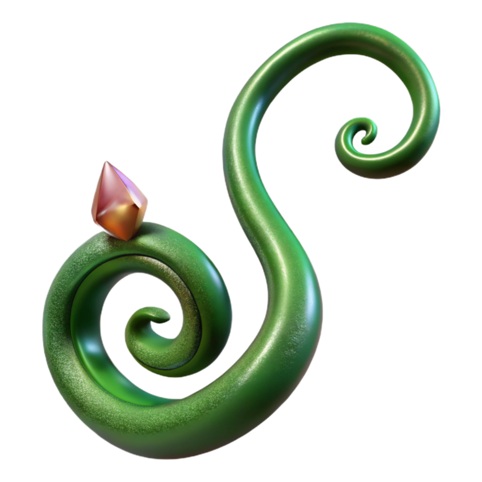 elegant traditional Green Vine Tendril Curving Upward Isolated Element premium png