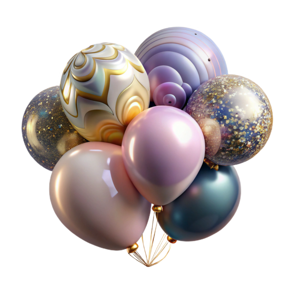 beautiful modern Group of Balloons with Pastel Colors and Transparent Background detailed png