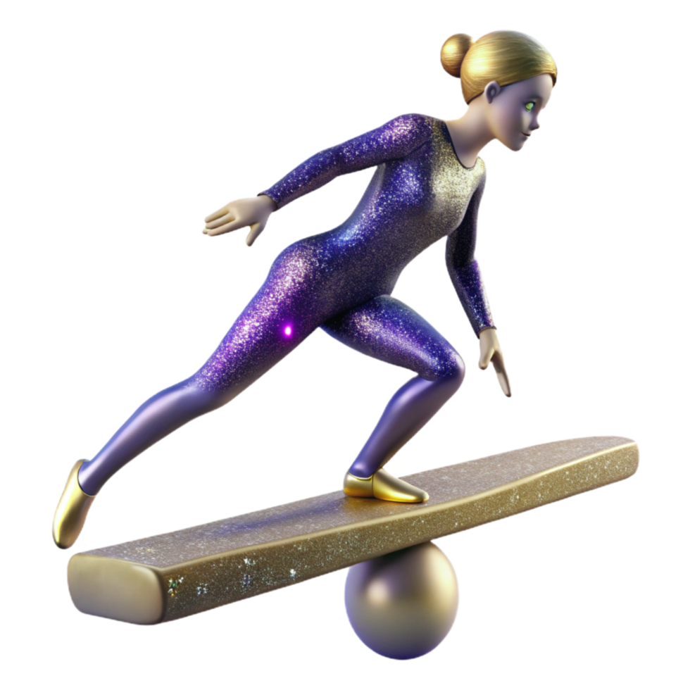 serene contemporary Gymnast on Balance Beam Isolated on Transparent Background with Graceful Pose professional png