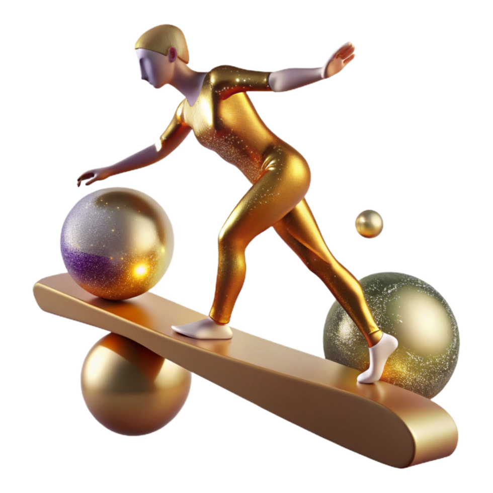 wonderful classic Gymnast on Balance Beam Isolated on Transparent Background with Graceful Pose authentic png