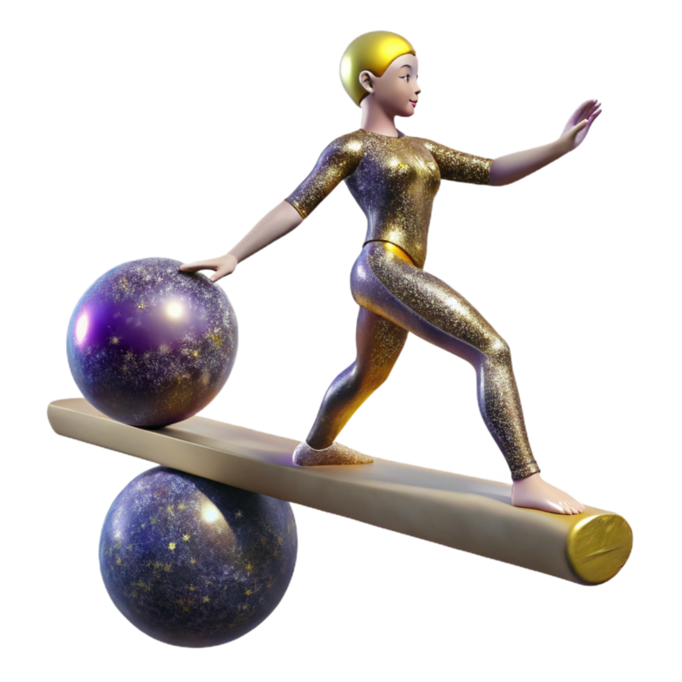 extraordinary artistic Gymnast on Balance Beam Isolated on Transparent Background with Graceful Pose high quality png