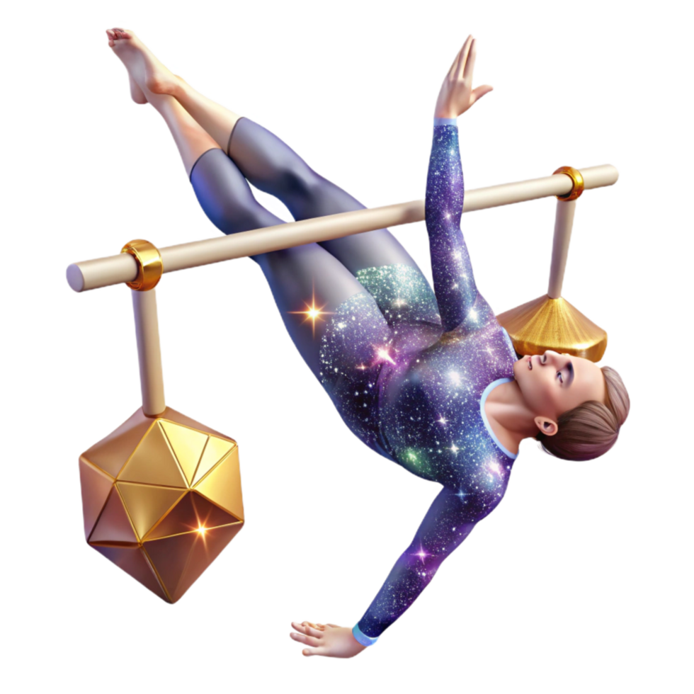 dramatic creative Gymnast on Uneven Bars Strength and Skill Isolated Cutout premium png