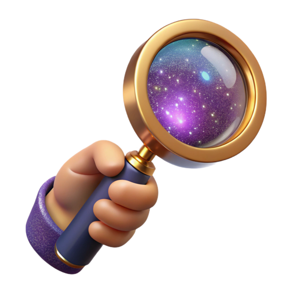 stunning artistic Hand Holding a Magnifying Glass Isolated on Transparent Background png