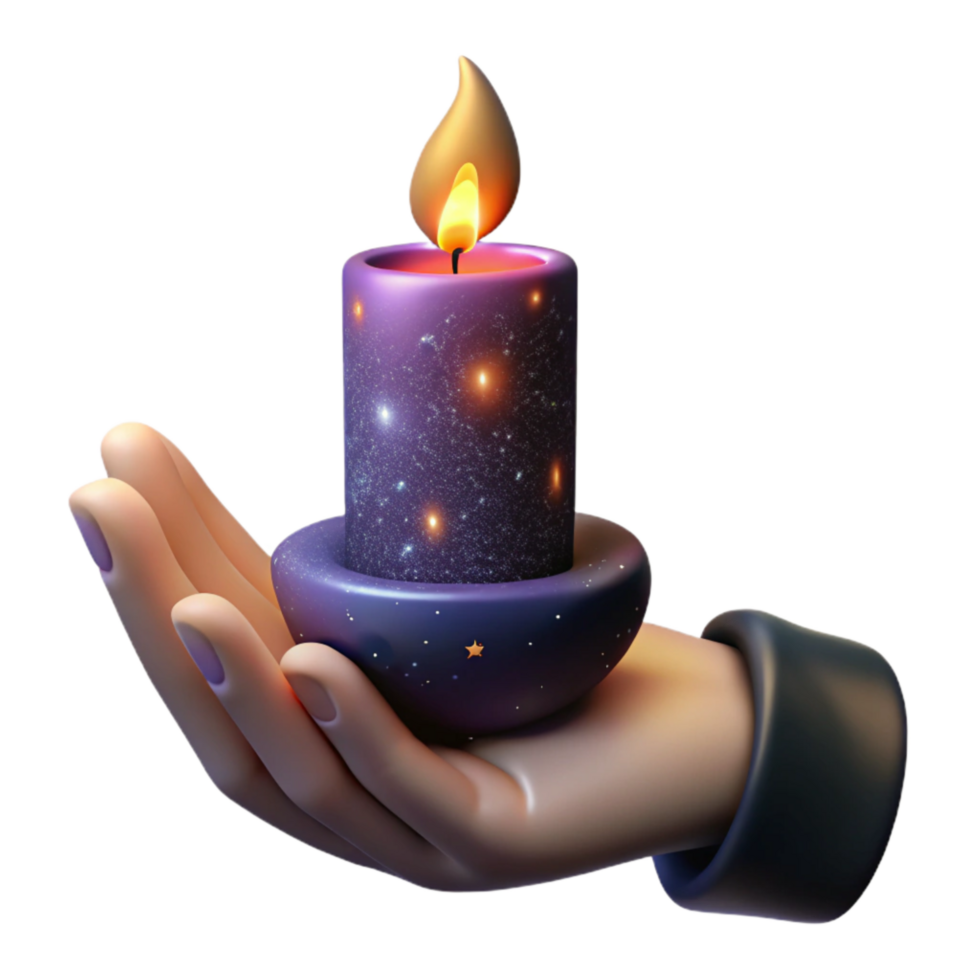 dramatic abstract Hand Holding Burning Candle in Darkness Isolated high quality png